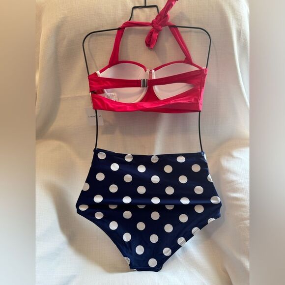 CHERRY CAT Womens Vintage Retro Polka High Waisted Underwire Bikini Swim 8-10 - Picture 5 of 11